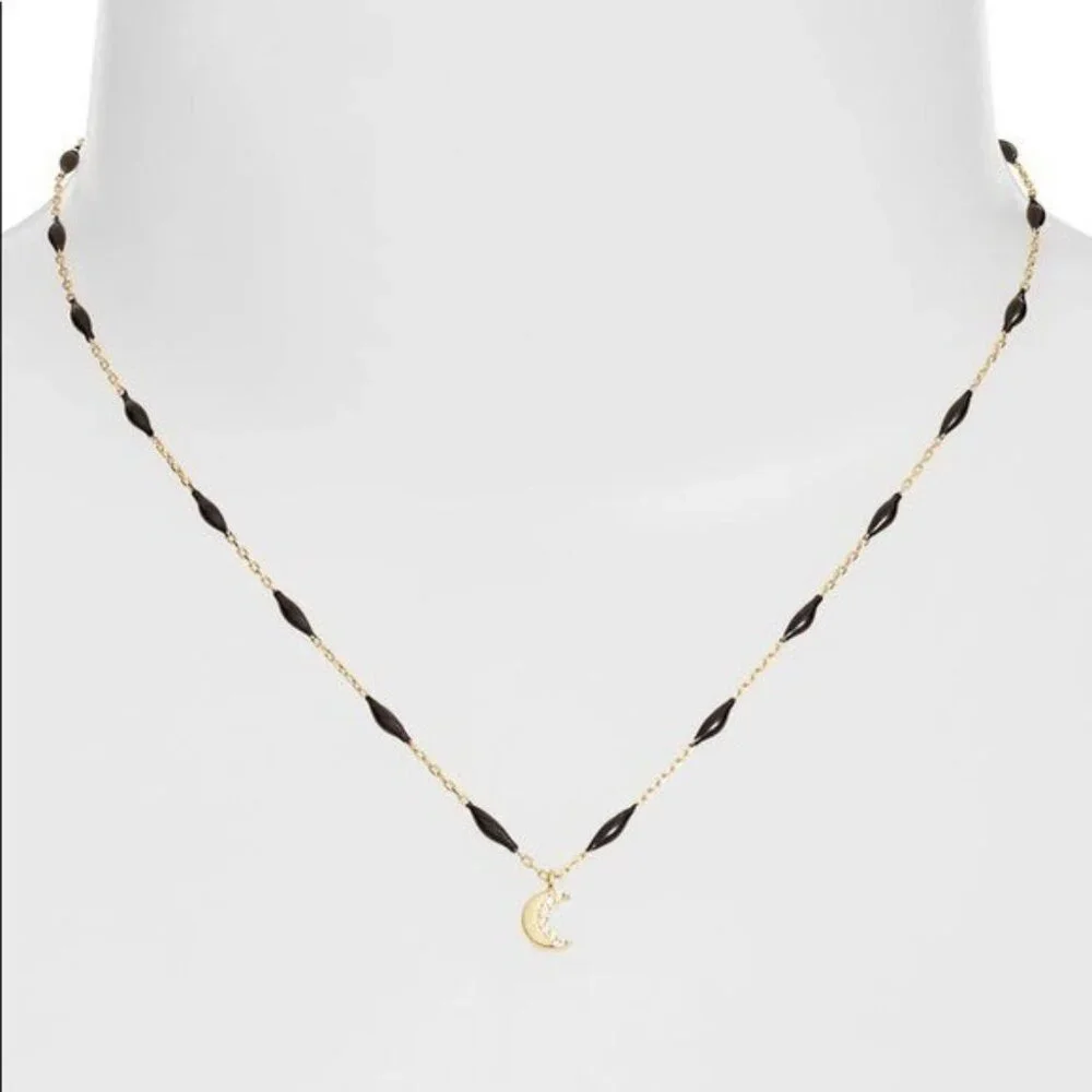 NWT Argento Vivo Enamel Bead Crescent Necklace in Gold